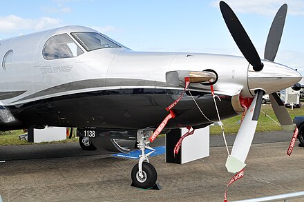 Pratt & Whitney PT6 turboprop nose installation and four-bladed propeller