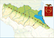 Schematic map of the Via Aemilia through the Roman Empire's Regio VIII Aemilia VIII - AEMILIA.svg