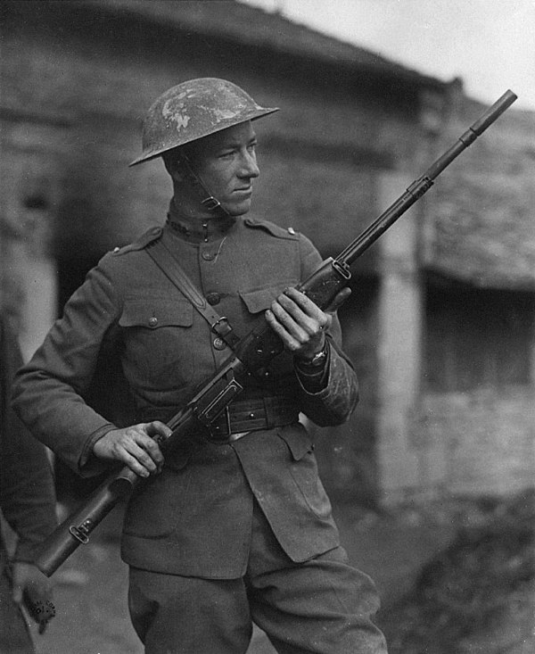 2nd Lt. Val Browning with the Browning Automatic Rifle in France during World War I