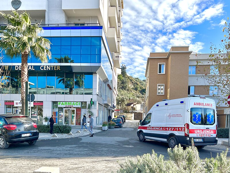 File:Vlorë, Albania 31 December 2022 - Ambulance and Pharmacy.jpg