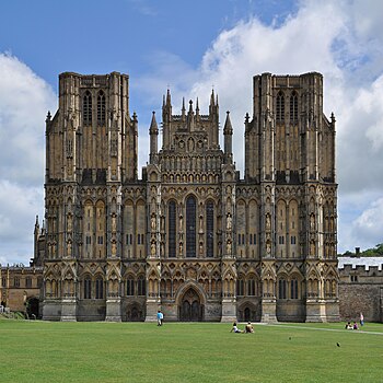 Wells Cathedral is a Church of England cathedral in Wells, Somerset, England. It is the seat of the Bishop of Bath and Wells, who lives at the adjacent Bishop's Palace.