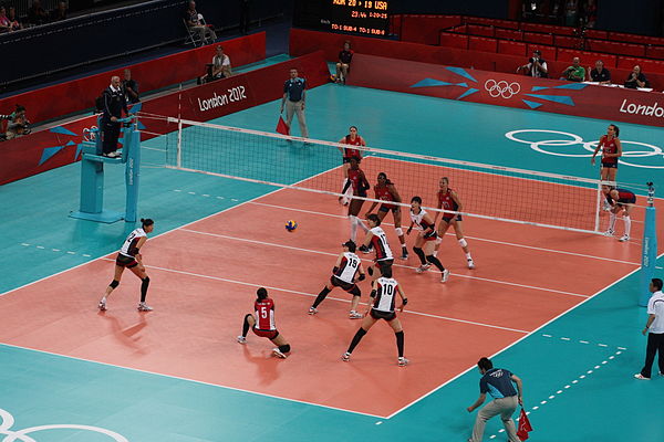 Women's volleyball semifinals match between USA and South Korea at the 2012 Summer Olympics.