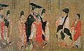 Rouleau des Treize Empereurs attribué à Yan Liben, actif en 640-673, rouleau horizontal, encre et couleurs sur soie, 51 × 531 cm, détail. Boston Museum of Fine Arts.