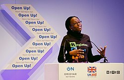 'Yemi Adamolekun speaking at a conference in 2012 Yemi Adamolekun of Enough is Enough Nigeria (8182370543).jpg