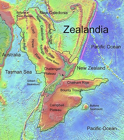 Fig. 3 The position of New Caledonia (top) in Zealandia Zealandia, topographic map.jpg