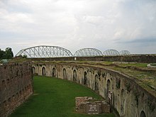 Picture of Fort Pike, before Hurricane Katrina, looking toward the Old Rigolets Bridge (US 90). Zebpikesm.jpg