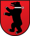 The arms of Samogitia, from the 14th century, place a black bear on a red field.