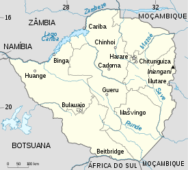 Mapa das províncias do Zimbábue, numeradas