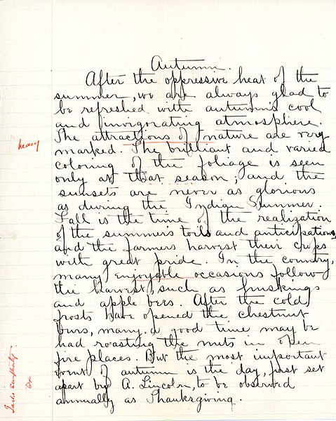 File:"Auntumn" essay for English IV by Sarah (Sallie) M. Field, Abbot Academy, class of 1904 - DPLA - 18157dfa45c5b6868a36bea45bdb04b2 (page 1).jpg