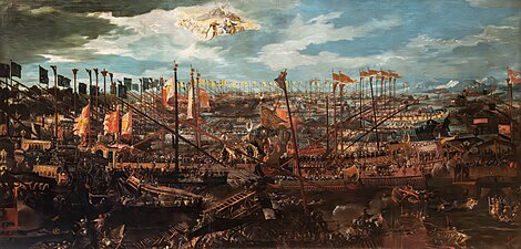 A Batalha de Lepanto por Andrea Vicentino (c. 1571-1600), Museu Correr, Veneza.