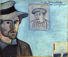 Émile Bernard, Autoportrait avec le portrait de Paul Gauguin (1888), Amsterdam, musée Van Gogh.