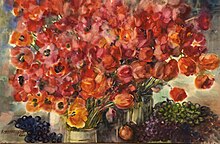 "Bouquet, tulips, poppies, grape", (100х65.5, 2000)