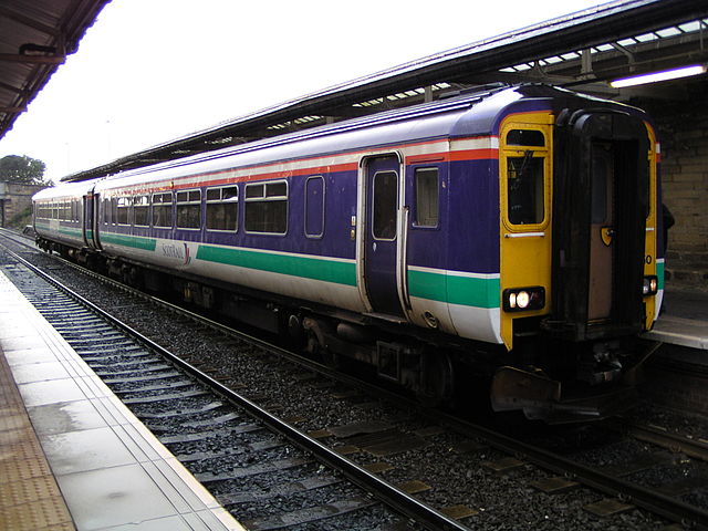 ScotRail (National Express) liveried 156450 at Hexham station in October 2004