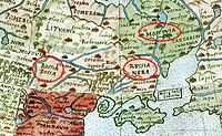 Moscovia, Russia on territory of Ukraine. 1587 Planisphere[8] Urbano Monti