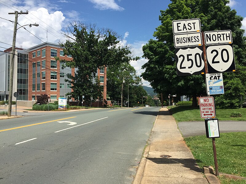 File:2016-06-03 14 42 46 View east along U.S. Route 250 Business and north along Virginia State Route 20 (High Street) near 10th Street Northeast in Charlottesville, Virginia.jpg