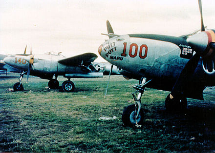 Foreground is P-38J "Putt Putt Maru" (42-104024). Also shown is P-38L "Blood & Guts" (44-25600) 475fg-p-38-1.jpg