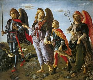 7 Francesco Botticini Three Archangels with Tobias. (135x154cm) c.1471 Uffizi, Florence.jpg