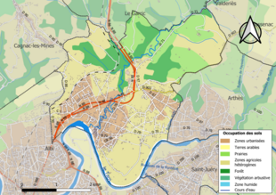 Carte en couleurs présentant l'occupation des sols.