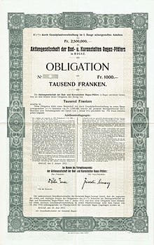 Obligation der AG der Bad- und Kuranstalten Ragaz-Pfäfers vom 19. Juni 1912
