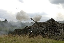 D Battery, 3rd Royal Horse Artillery firing an AS-90 on exercise in the Czech Republic, 12 May 2009. AS90 Guns Firing During Exercise Flying Rhino MOD 45150214.jpg