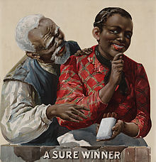 African-American couple depicted on tobacco advertisement, c. 1895 A sure winner, tobacco advertising, ca. 1895.jpg