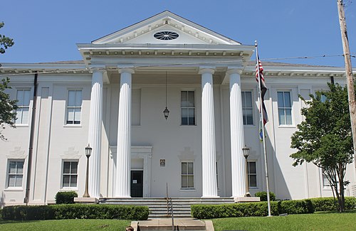 The Adams County Courthouse at 201 South Wall Street in Natchez was built in 1821 and enlarged in 1925.