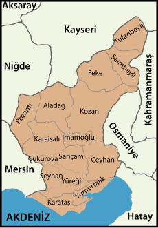 Adanaʼnın 15 ilçesinin haritada gösterimi