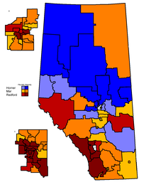 The leading candidate in each riding on the second ballot. Alberta 2011 PC Leadership 2.png