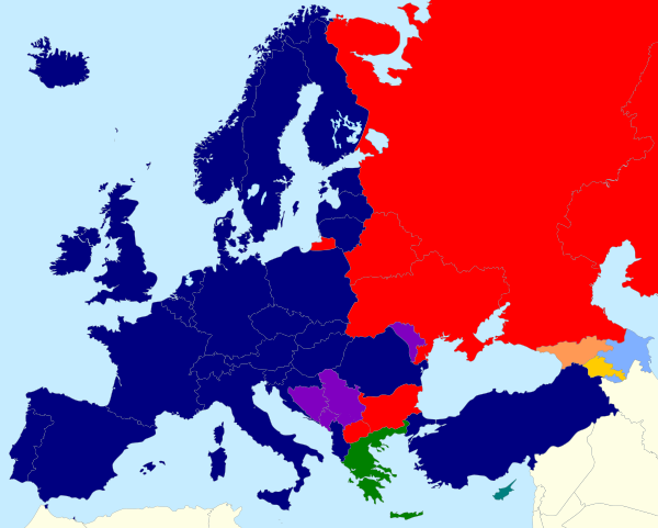 Writing systems used in countries of Europe.[note 1]   Greek   Greek & Latin   Latin   Latin & Cyrillic   Cyrillic   Georgian   Latin & Armenian   Armenian