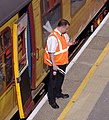 2013-05-27 17:00 A London Underground dispatcher on the platform at Amersham.