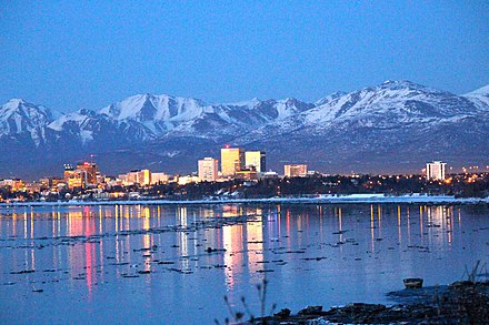 Anchorage skyline with Chugach Mountains in background