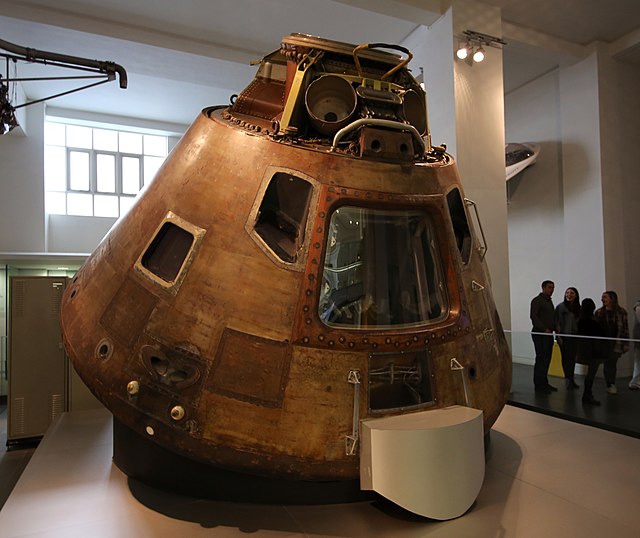 The Apollo 10 Command Module Charlie Brown, which orbited the Moon 31 times in 1969, is displayed in the Modern World Gallery.