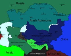 Fronteras aproximadas de la autonomía de Turkestán