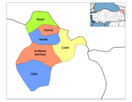 Mapa dos distritos da província de Ardaã