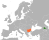 نقشهٔ موقعیت ارمنستان و بلغارستان.