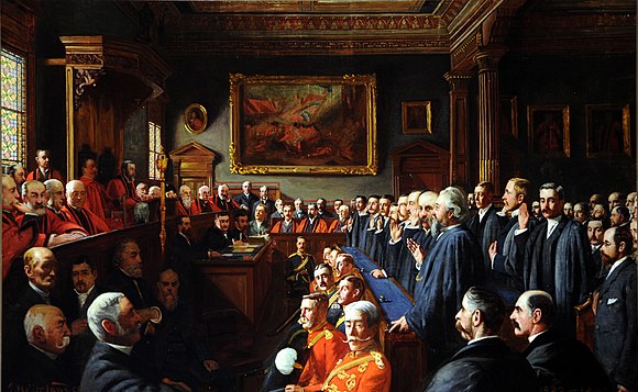 An 1893 painting of the Assize d'Heritage by John St Helier Lander.