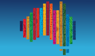 17 individual, yet interconnected, art strips symbolising each of the 17 interconnected Sustainable Development Goals in the shape of the Australian continent Australia SDG artwork - Jordana Angus.png