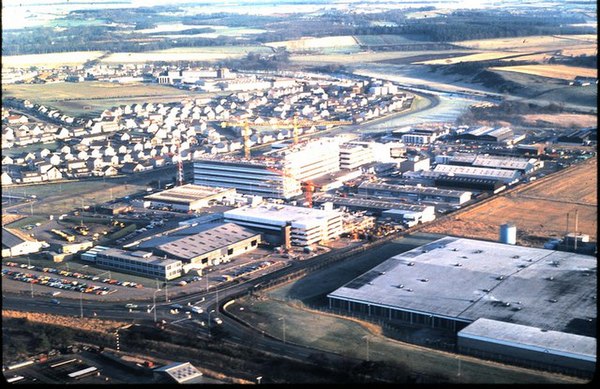 BPPD (BP Petroleum Development) offices seen from the air in November 1981
