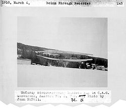 Baddeck No. 2 over Baddeck Bay, piloted by McCurdy, February 1910. Baddeck no 2.jpg