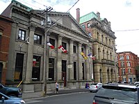 Prince William Street, National Historic Site of Canada. The building in the foreground in the Bank of New Brunswick building, Canada's first bank established by Royal Charter
