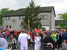 Olympic Torch swapover at Barrmill. Barrmill - Olympic Flame swapover.JPG