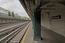 A view of the Manhattan-bound platform in 2009 Bay Parkway Platform.jpg