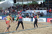 Deutsch: Beachhandball Europameisterschaften 2019 (Beach handball Euro); Tag 5: 6. Juli 2019 – Frauen, Platzierungsspiel für die Ränge 9–12, Deutschland-Polen 2:1 (22:23, 19:16, 7:6) English: Beach handball Euro; Day 5: 6 July 2019 – Placement Match/Cross Match for rank 9–12 Women – Germany-Poland 2:1 (22:23, 19:16, 7:6)