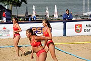 Deutsch: Beachhandball Europameisterschaften 2019 (Beach handball Euro); Tag 2: 3. Juli 2019 – Frauen, Vorrunde Gruppe A, Kroatien-Rumänien 2:0 (16:11, 11:8) English: Beach handball Euro; Day 2: 3 July 2019 – Women Preliminary Round Group A – Croatia-Romania 2:0 (16:11, 11:8)