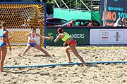 Deutsch: Beachhandball Europameisterschaften 2019 (Beach handball Euro); Tag 2: 3. Juli 2019 – Frauen, Vorrunde Gruppe A, Kroatien-Rumänien 2:0 (16:11, 11:8) English: Beach handball Euro; Day 2: 3 July 2019 – Women Preliminary Round Group A – Croatia-Romania 2:0 (16:11, 11:8)