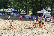 Deutsch: Beachhandball Europameisterschaften 2019 (Beach handball Euro); Tag 1: 2. Juli 2019 – Frauen, Vorrunde Gruppe C, Italien-Griechenland 0:2 (16:28, 10:13) English: Beach handball Euro; Day 1: 2 July 2019 – Women Preliminary Round Group C – Italy-Greece 0:2 (16:28, 10:13)