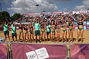 Deutsch: Beachhandball bei den Olympischen Jugendspielen 2018 in Buenos Aires; Tag 7, 13. Oktober 2018; Mädchen, Spiel um Platz Drei – Ungarn-Niederlande 2:0 English: Beach handball at the 2018 Summer Youth Olympics in Buenos Aires at 13 October 2018 – Girls Bronze Medal Match – Hungary-Netherlands 2:0 Español: Handball de playa en los Juegos Olimpicos de la Juventud Buenos Aires 2018 en 13 de octubre de 2018 – Partido por la medalla de bronce femenino - Hungría-Países Bajos 2:0