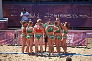 Deutsch: Beachhandball bei den Olympischen Jugendspielen 2018; Tag 4, 10. Oktober 2018; Mädchen, Vorrunde, Gruppe A - Ungarn-Chinese Taipei (Taiwan) 2:0 English: Beach handball at the 2018 Summer Youth Olympics at 10 October 2018 – Girls Preliminary Round Group A‎ – Hungary-Chinese Taipei 2:0