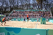 Deutsch: Beachvolleyball bei den Olympischen Jugendspielen 2018; Tag 11, 17. Oktober 2018; Jungen,Finale – Niederlande (Matthew Immers/Yorick de Groot)-Schweden (David Åhman/Jonatan Hellvig) 0:2 (20–22/15–21) English: Beach volleyball at the 2018 Summer Youth Olympics at 17 October 2018 – Final – Netherlands (Matthew Immers/Yorick de Groot)-Sweden (David Åhman/Jonatan Hellvig) 0:2 (20–22/15–21)