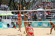 Deutsch: Beachvolleyball bei den Olympischen Jugendspielen 2018; Tag 11, 17. Oktober 2018; Mädchen, Finale – Italien (Claudia Scampoli & Nicol Bertozzi)- Russland (Maria Woronina & Maria Botscharow) 0:2 (19–21/19–21) English: Beach volleyball at the 2018 Summer Youth Olympics at 17 October 2018 – Girls Final – Italy (Claudia Scampoli & Nicol Bertozzi) - Russia (Maria Voronina & Maria Bocharova) 0:2 (19–21/19–21)